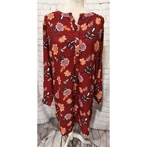 Ann Taylor LOFT Floral Long Sleeve Red Dress Size Large